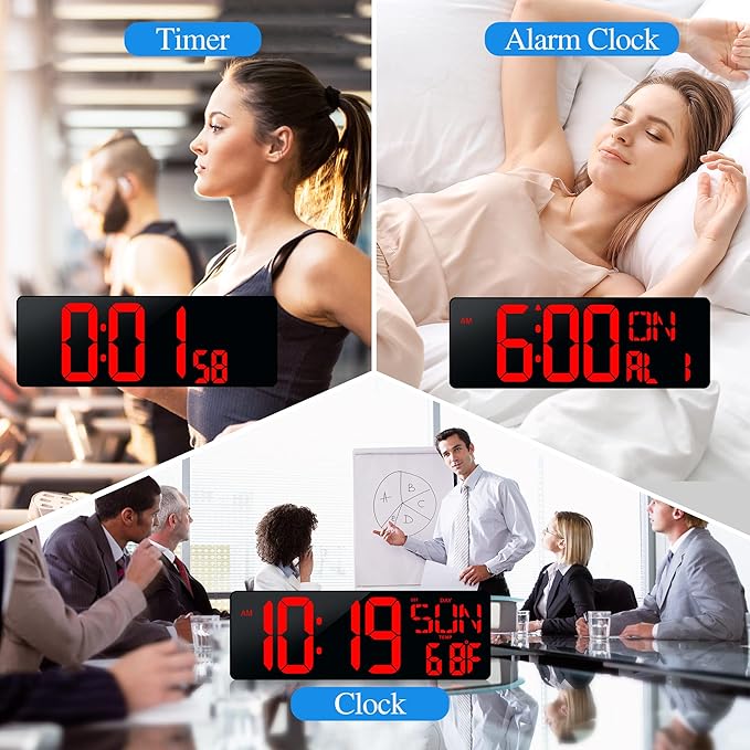 CYMHCHL Large Digital Wall Clock 17.2" Bluetooth Auto Time Sync Led Digital Clock Large Display 11 RGB Colors Auto-Dimming/DST Big Timer with Remote Control for Living Room Classroom Decor Garage Gym