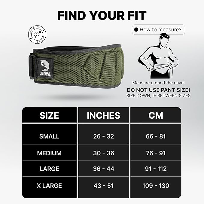 DMoose Fitness Weight Lifting Belt for Squats, Deadlift & Intense Workout - 6" Adjustable Fit Auto Lock Weightlifting Belt for Men & Women - Neoprene Gym Belts for Stability & Lumbar Back Support