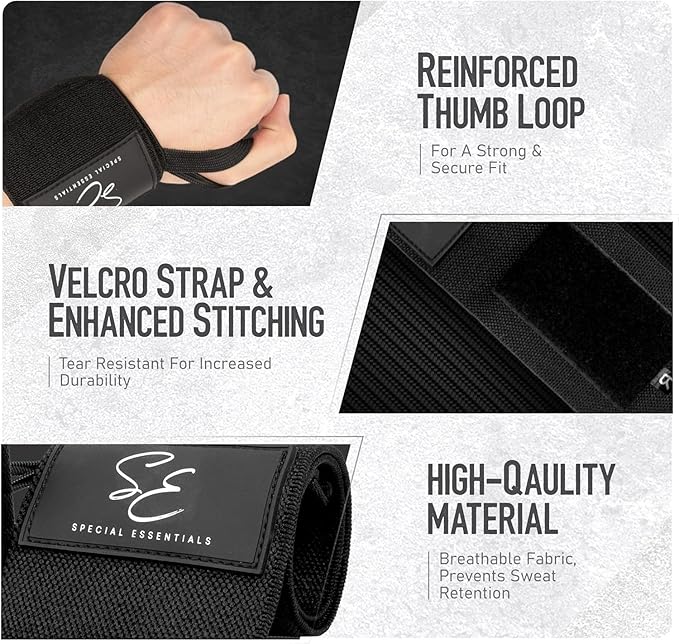 Special Essentials Wrist Straps for Weightlifting and Weightlifting Wrist Wraps for Men & Women (2 Pair Bundle) Premium Padded Neoprene - Gym Lifting Straps