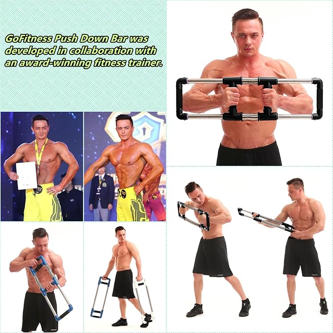 GoFitness Push Down Bar Machine - Chest Expander at Home Workout Equipment for Chest, Arm, Shoulder, Abs and Back - Portable Upper Body Trainer for Home, Travel or Outdoors