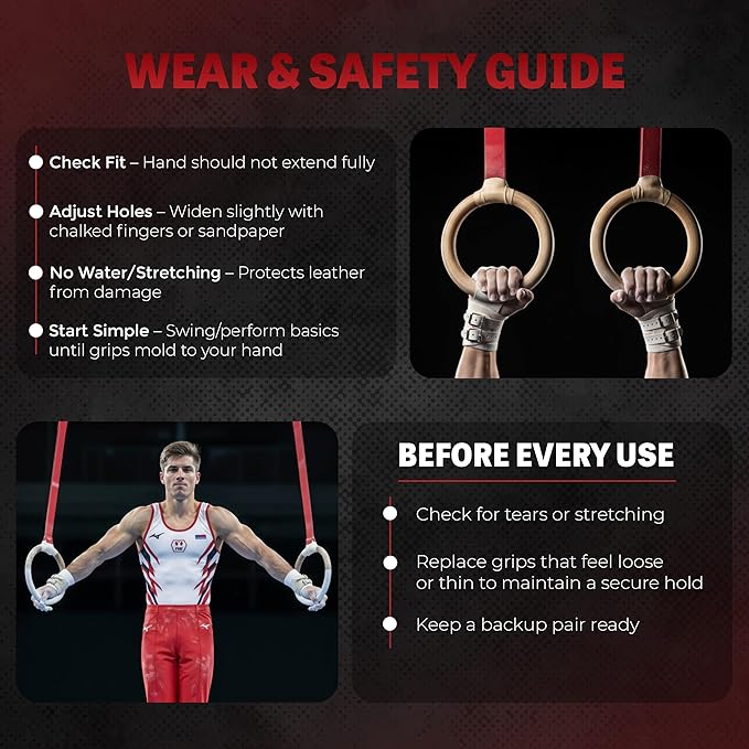 Reisport Protec Ring Gymnastics Grips for Men - Triple Strength Leather Hand Grips for Gymnastics Rings - Gymnastics Equipment & Accessories for Advanced Gymnasts