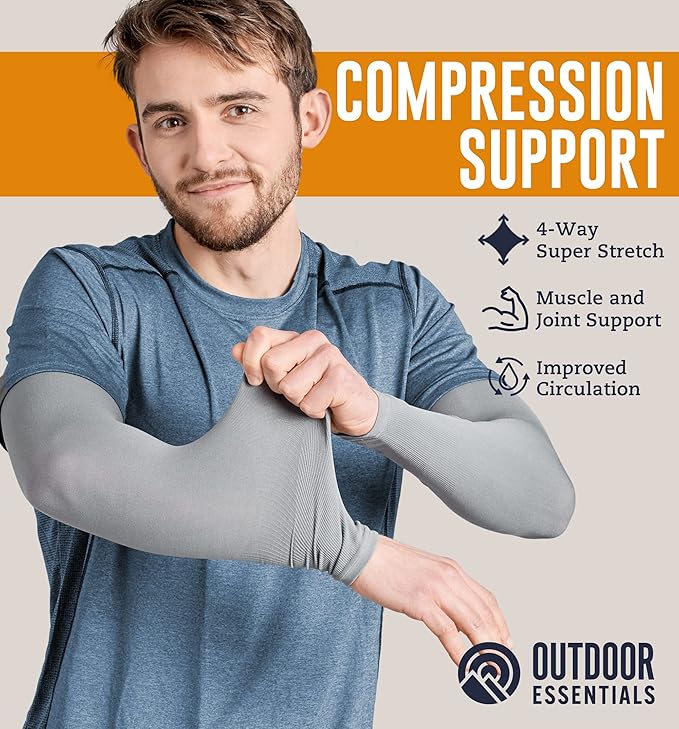 OutdoorEssentials UV Sun Protection Arm Sleeves - Compression Arm Sleeve, UV Arm Sleeves Men, Women - Golf Cooling Sleeves
