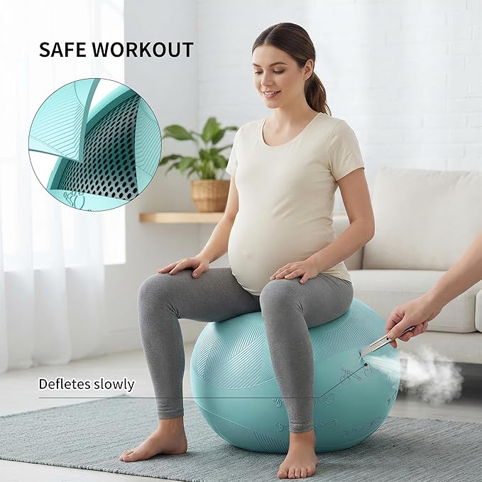 Extra Thick Yoga Ball with Training Instruction, Anti-Burst Slip Resistant Exercise Ball with Pump for Pilates,Physical Therapy,Pregnancy Stability,Birthing Ball 22in 26in 30in