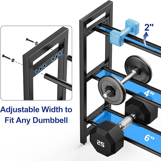 Dumbbell Rack 3-Tier Weight Stand Dumbbell Storage 50In Length For Home Gym Adjustable Spacing