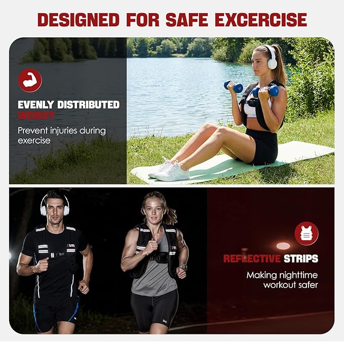 Weighted Vest, 5lb/10lb/12lb/15lb Weight Vest with Reflective Stripe for Women, Men, Rucking Vest for Walking Strength Training Running, Workout, Jogging