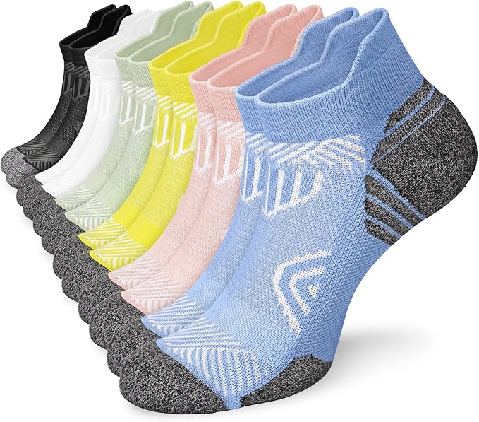 Cushioned Cotton Ankle Compression Socks for Men Women 6 Pairs Wicking Low Cut Arch Support Plantar Fasciitis Socks