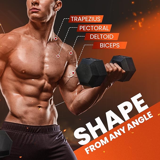 Yes4All Chrome/Rubber Grip Encased Hex Dumbbells – Hand Weights With Anti-Slip 10-30 LBS Pair