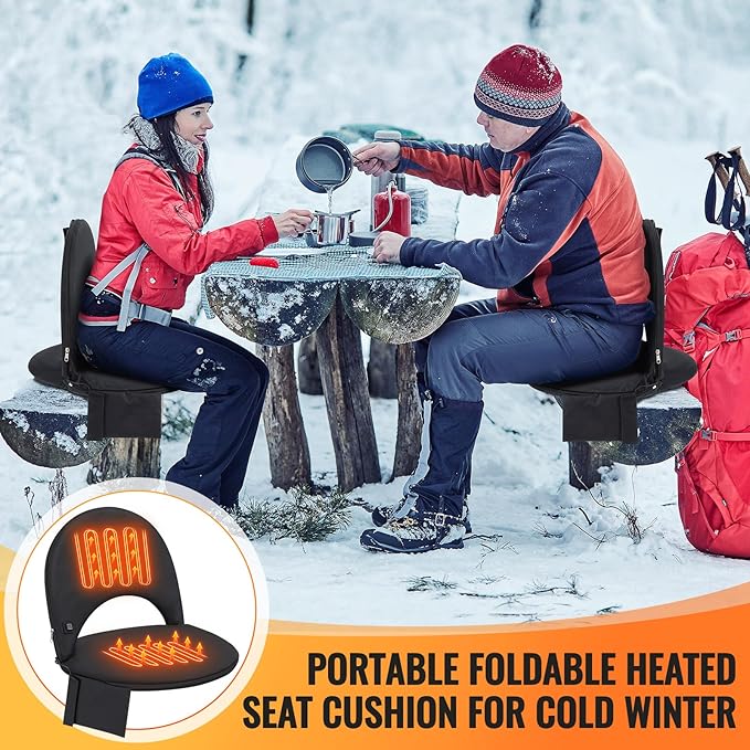 Teenyyou Heated Stadium Seat Cushion for Bleachers with Back Support Extra Portable Foldable Heating Stadium Seats Chair Pad with USB 3 Level Heating Pocket for Outdoor Sport