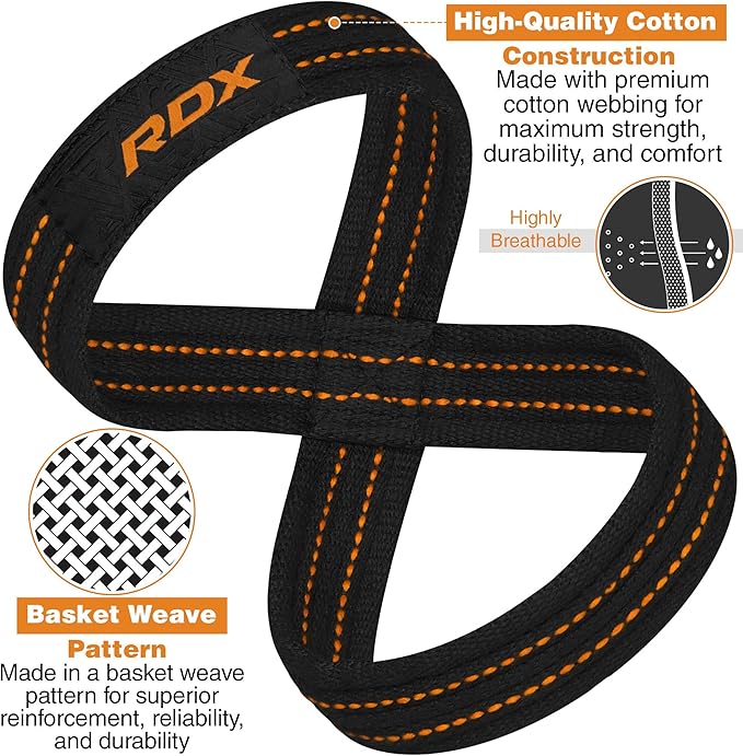 RDX Weight Lifting Straps Figure 8, Anti Slip Strap with Cuffs Wrist Support for Gym Workout Deadlift Powerlifting Bodybuilding Weightlifting, Fitness Strength Training, Hand Bar Grip for Men
