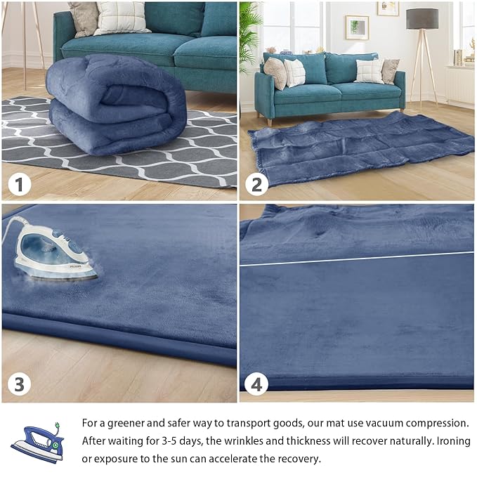 Baby Play Mat for Floor Nursery Rug Muscle Mat Area Rug Playroom Rug 79"x158" Playpen Mat Memory Foam 1.3" Thick Crawling Mat for Babies,Toddlers, Infants, Kids,Sapphire Blue