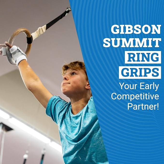 Gibson Athletic Summit Ring Gymnastic Grips for Boys, Durable Leather Grip for Secure Grip, Hand Grips for Early Competitor Gymnasts, Gymnastics Grips for Boys - Made In USA