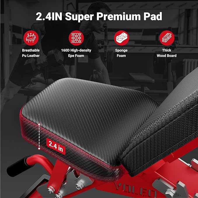 YOLEO Commercial Adjustable Weight Bench - MAX 2315LBS Heavy Duty Workout Bench for Home Gym, Flat/Incline/Decline Bench Press 2.4" Thick Pad (6-Step Assembly)