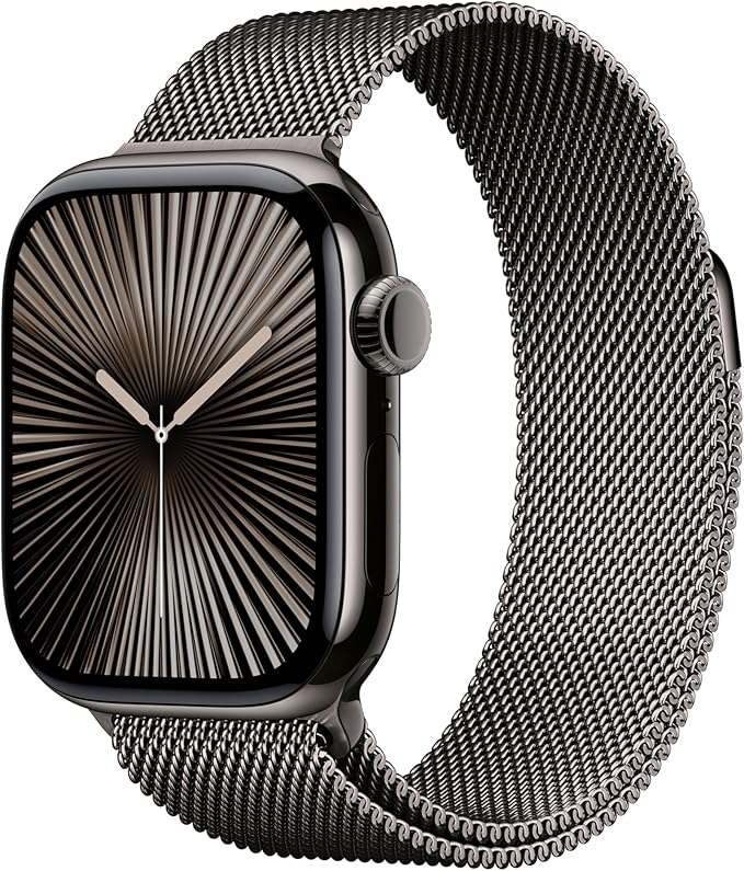 Apple Watch Series 10 [GPS + Cellular 42mm case] Smartwatch with Slate Titanium Case with Slate Milanese Loop. Fitness Tracker, ECG App, Always-On Retina Display, Carbon Neutral