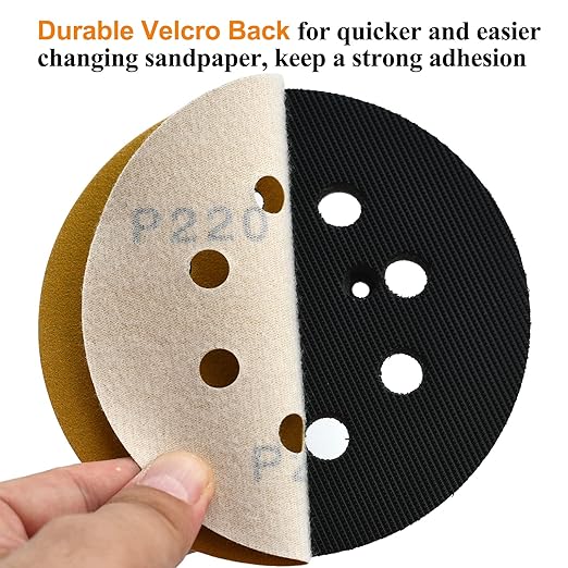 5-Inch 8-Hole Hook and Loop Sanding Discs 220-Grit Random Orbit Sandpaper, 50-Pack