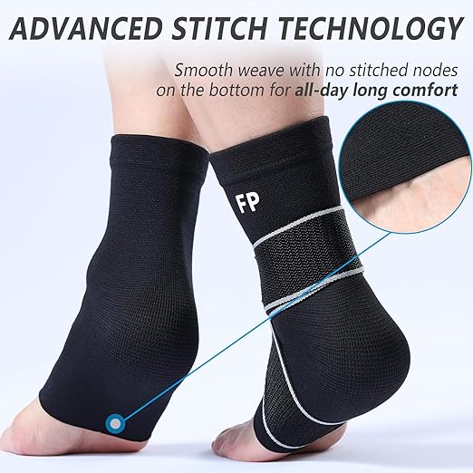 Ankle Brace for Women Men-2 Pack Copper Ankle Compression Sleeve Support for Sprained Ankle, Plantar Fasciitis Relief & Achilles Tendonitis Brace, Sports, Running, Black, L
