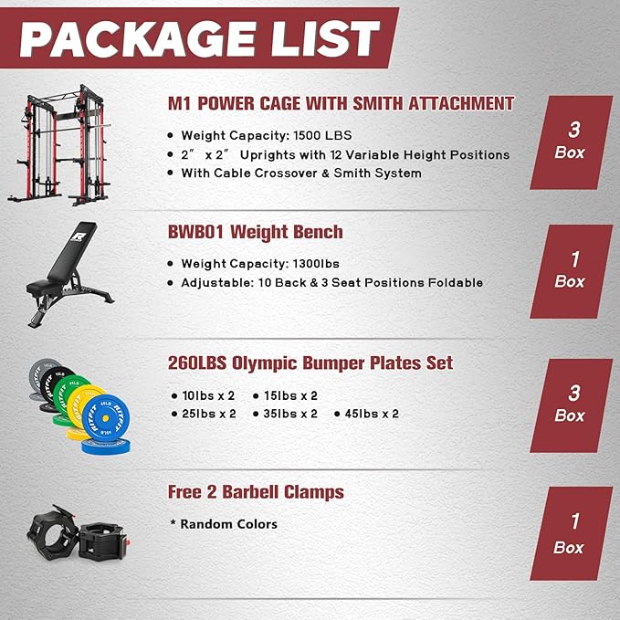 RitFit M1 Pro Smith Machine with Cable Crossover System, Multi-Function Squat Rack Power Cage for Home Gym, Power Rack and Packages