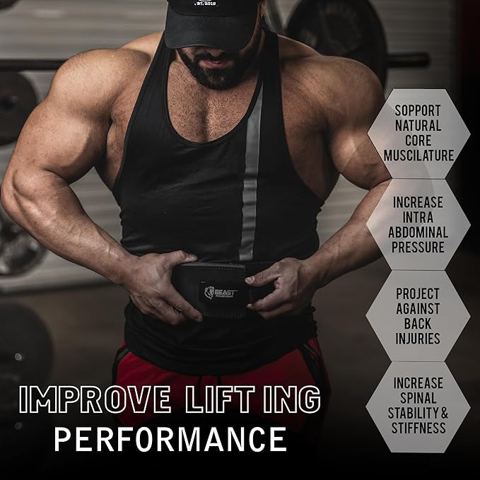 Beast Power Gear Weight Lifting Belt Lever Buckle 10MM 13MM Thick & 4 Inches Free Strap Weightlifting, Powerlifting, Deadlifts, Squats Men Women
