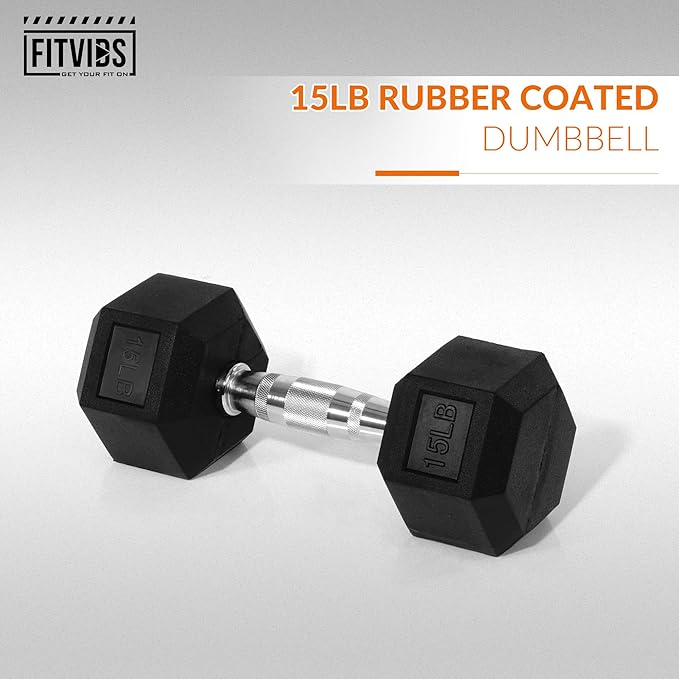 Fitvids Hex Dumbbells Rubber Coated Hand Weights for Exercises and Fitness, 10-50LB Option