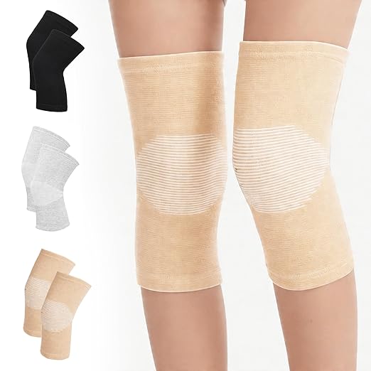 Premium Bamboo Knee Compression Sleeve, 1 Pair Slip-One Knee Support, Elastic Warm Knee Brace for Knee Pain, Joint Recovery, Sports, Daily Wear for Adults (Skin, Small)