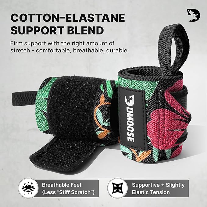 DMoose Fitness Wrist Wraps for Weightlifting 18" - Heavy Duty Gym Wrap with Hand Thumb Loop for Support & Pain Relief, USPA Approved Powerlifting, Weight Lifting Wrist Straps for Men & Women Work Out