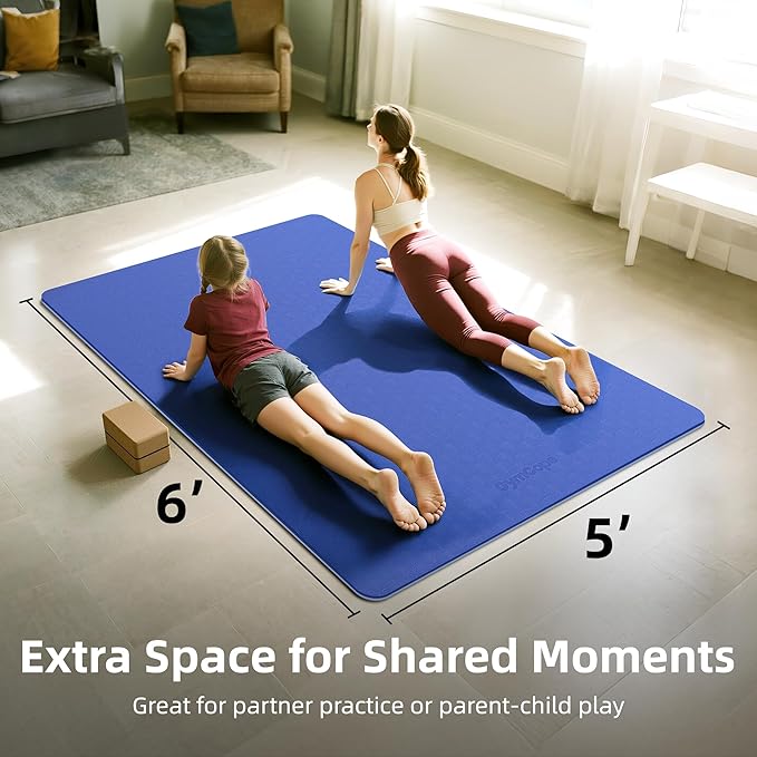 Extra Large Yoga Mat – 72"x48" or 78"x57", 1/4"–1/2" Thick Mat for Women & Men, TPE Non-Slip Pilates Mat for Home Gym, Yoga, Stretching, Meditation