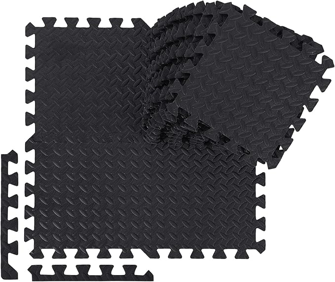 Ecally 200 Pcs 12 x 12 Gym Mat Foam Floor Mats for Home Gym Covers 96 Sq Ft Puzzle Exercise Square Interlocking Carpet Tiles with Border for Workouts Equipment Yoga Pilates (Black)