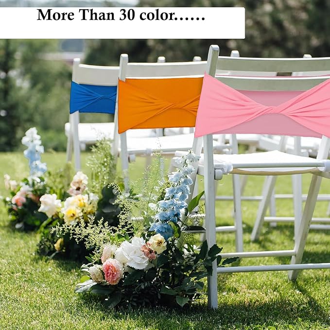 MDS Pack of 75 Spandex Chair Sashes Bows Elastic Stretch Dining Chair Bands Ties Without Slider Buckle Universal fits for Wedding Baby Shower Birthday Party Banquet Event Decoration - Dusty Blue