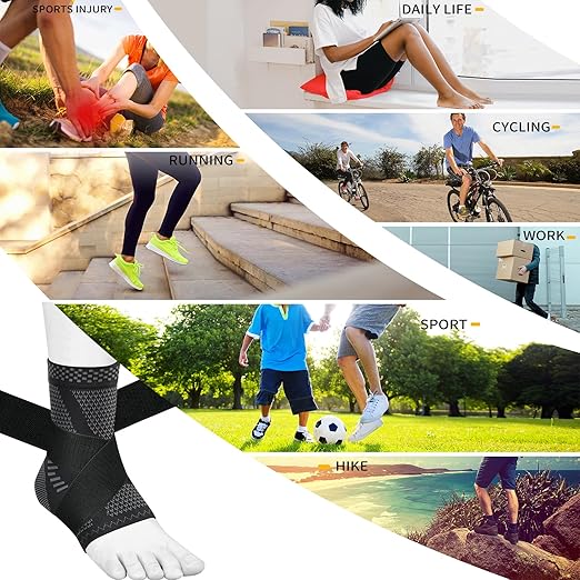 JIUFENTIAN Ankle Brace for Women an Men Adjustable Compression Sleeve (Pair)-Ankle Support Heel Brace for Achilles Tendonitis, Plantar Fasciitis-Eases Swelling and Sprained Ankle(Grey,Small)