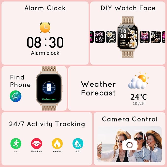 Smart Watch for Women, 30 Day+ Battery 44MM HD Smartwatch Compatible iPhone Android with Fitness Tracker/Bluetooth Calling/Heart Rate/SpO2/Sleep Monitor, 120+ Sports Modes, 3 Bands/Gift Womens