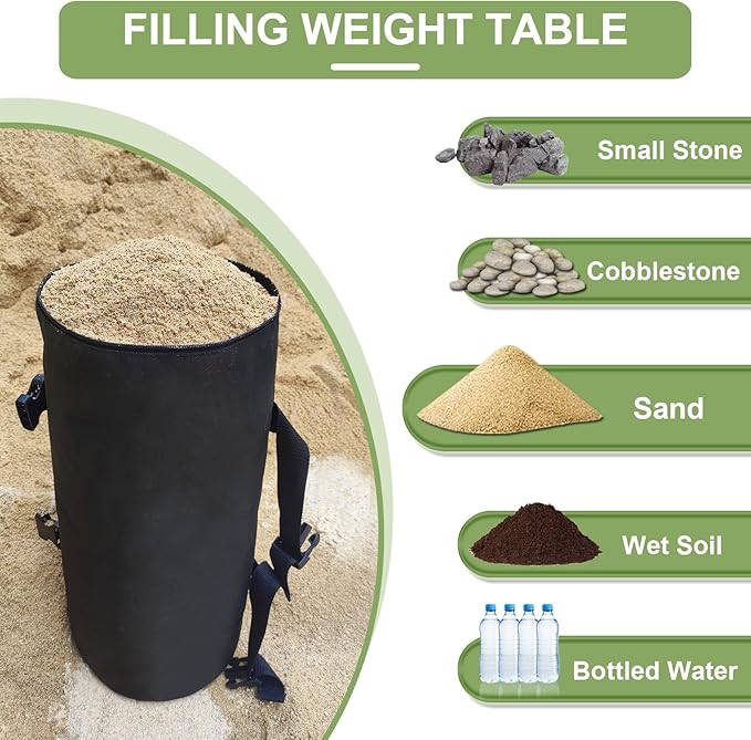 D&ONEHOS 120lbs Fillable Sandbags for Umbrella Base Weights，Sandbags for Weight,Weight Bags for Cantilever Offset Patio Umbrella Base, Deck, Poolside，Set of 2，Black(Without Sand)