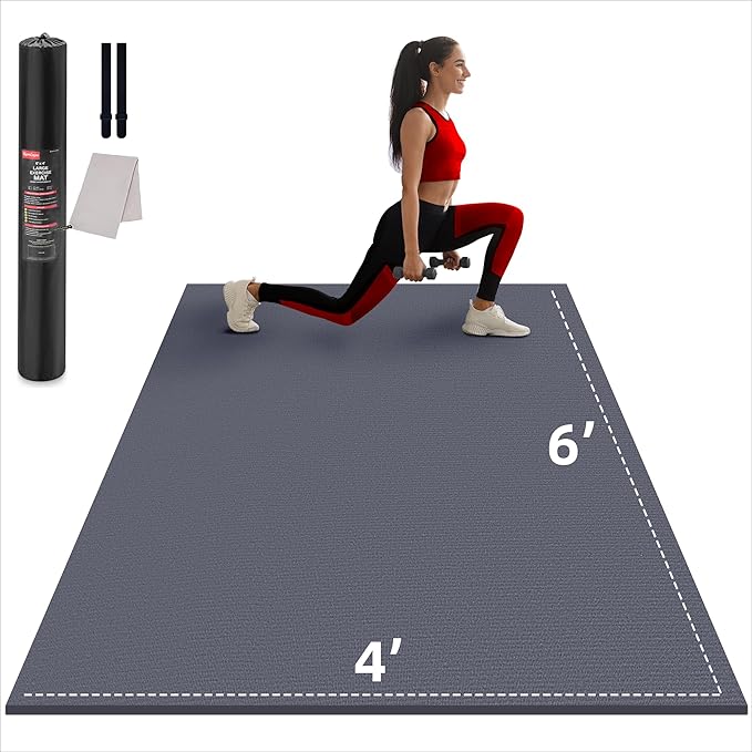 GymCope Large Exercise Mat for Home Workout,12‘x6’/10'x6'/9'x6'/8'x6'/7'x5'/6'x4' (7mm) Extra Thick Workout Mat, High-Density Gym Mat for Cardio, Jump Rope, MMA, Weights (Shoe-Friendly)