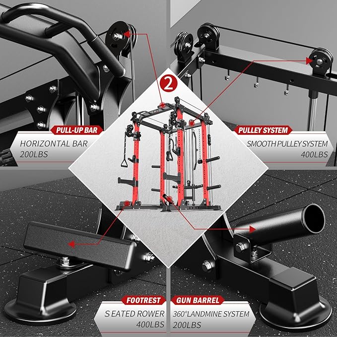 Power Cage Multi-Function Power Rack with Cable Crossover System,1500 LBS Capacity Squat Rack with Weight Bench,for Home Gym