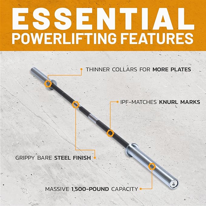 Powerlifting Bar 2.0 [Bells of Steel] Heavy-Duty Power Barbell, Olympic Bar for Powerlifting Barbell, Aggressive Knurling, 29mm Diameter, 44 lb, 1500lb Capacity, Barenaked