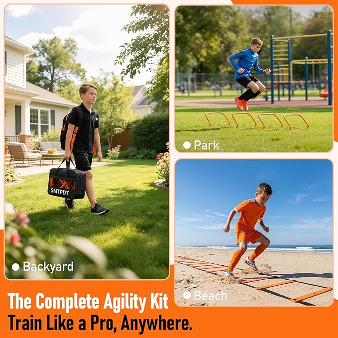 Speed and Agility Training Equipment: 5 Adjustable Agility Hurdles. 20ft Agility Ladder, Soccer Training Equipment Set for Kids Youth Adults