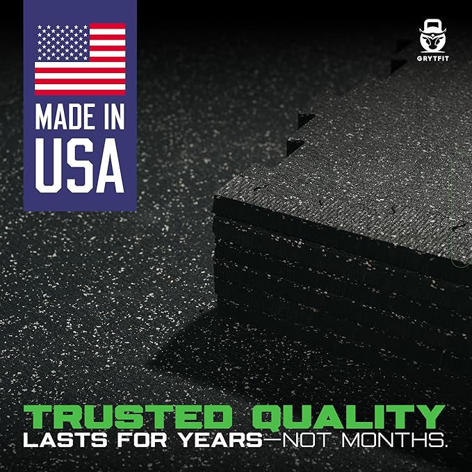 Interlocking Rubber Floor Tiles 4-Pack 1/2" Thick – Heavy Duty 100% Rubber Flooring for Home Gym, Garage, Workout Room, Equipment Mats, Indoor/Outdoor, 22.5” x 22.5”