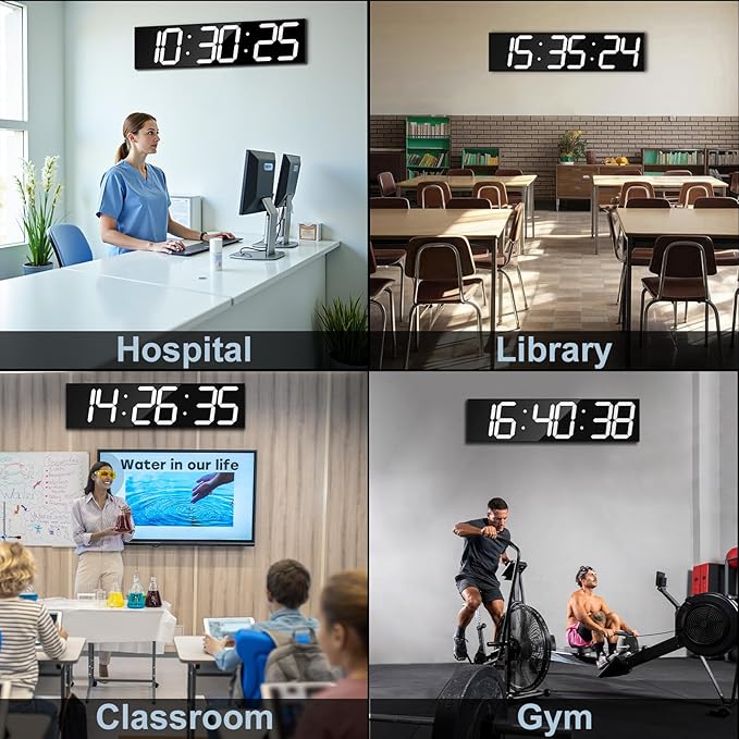 CHKOSDA 28.4'Large Digital Wall Clock,Automic Digital Clock with Alarm,Clendar and Termperature,Auto Time Sync with Easy Operation, Big Timer with Countdown and Countup (White)
