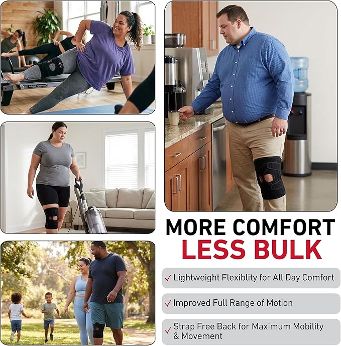 McDavid VOW Plus Size Knee Brace with Stays – Adjustable Over-Wrap Knee Support for Large Legs, Spring Steel Stays for Lateral Stability, Compression Knee Wrap for Men & Women Black