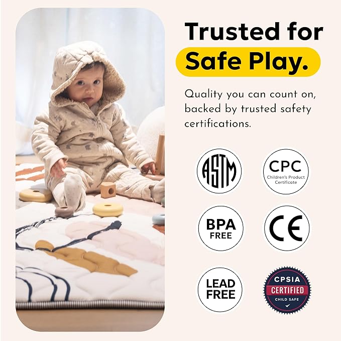 Miotetto Baby Mat for Floor, 50" x 50" Playpen Mat, Thick Soft Foam Padding Baby Play Mat, Portable Quilted playmat -Washable Baby Floor Play mat, Non-Slip Play Mat for Babies & Toddlers