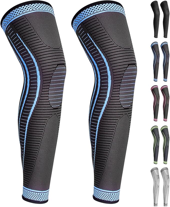 2 Pack Full Leg Compression Sleeves for Men And Women Long Knee Brace Support for Basketball, Running, Workout, Cycling, Sport