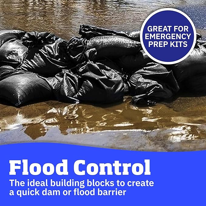 DURASACK Heavy Duty Sand Bags with Tie Strings Empty Woven Polypropylene Sand-Bags for Flood Control with 1600 Hours of UV Protection, 50 lbs Capacity, 14x26 inches, Black, Pack of 100
