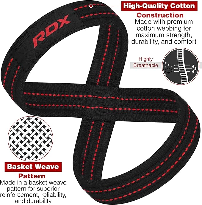 RDX Weight Lifting Straps Figure 8, Anti Slip Strap with Cuffs Wrist Support for Gym Workout Deadlift Powerlifting Bodybuilding Weightlifting, Fitness Strength Training, Hand Bar Grip for Men