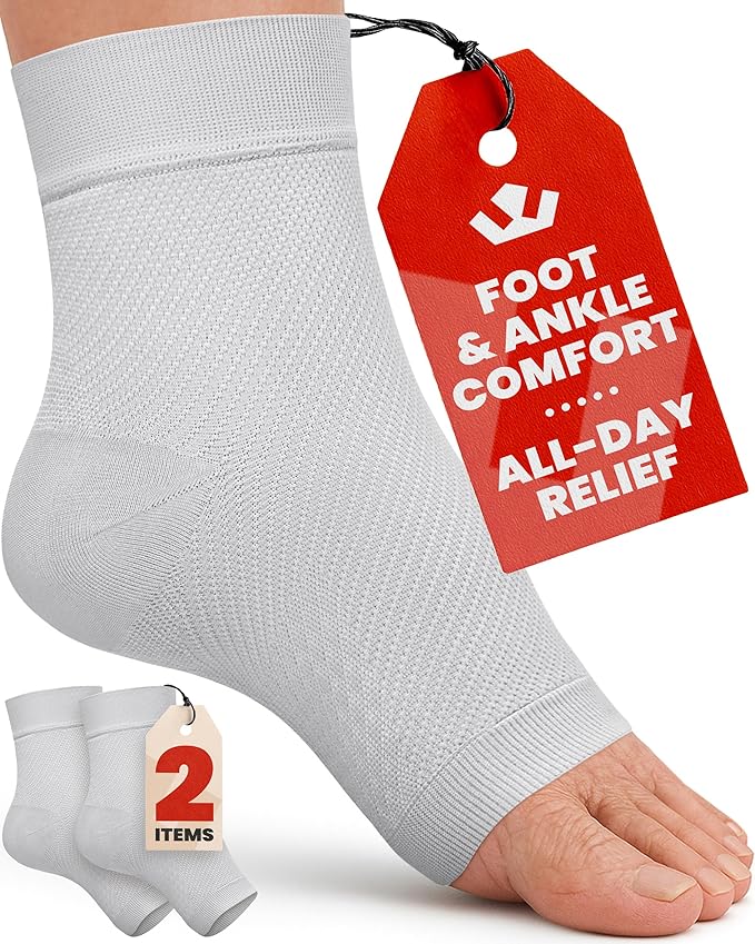 KEMFORD Ankle Compression Sleeve - 1-Pair, Plantar Fasciitis Braces - Open Toe Compression Socks for Swelling, Sprain, Neuropathy, Foot Arch Support for Men and Women - 20-30mmhg, M, Grey