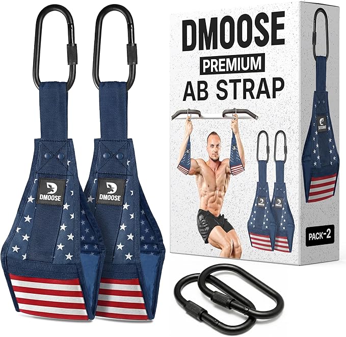 DMoose Fitness Hanging Ab Straps for Pull Up Bar & Core Strength Training - Soft Padded Exercise Straps for Ab Swing & Leg Raises, Hang Bar Strap with 2 Steel Carabiners - Abs Equipment for Home & Gym