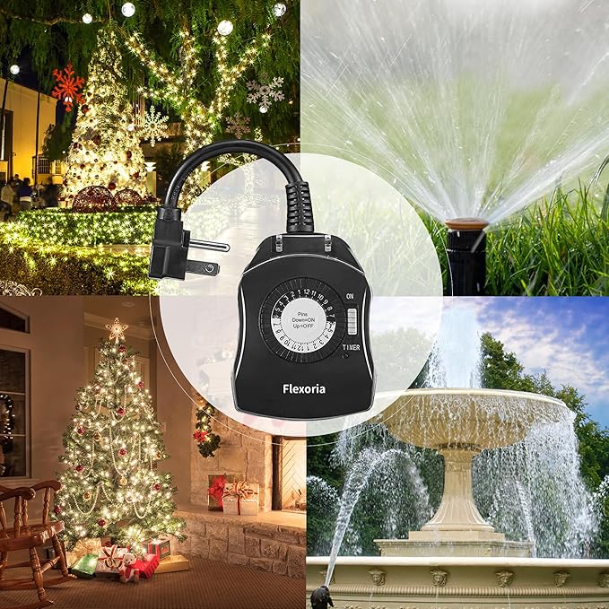 Outdoor Timer Outlet Waterproof, 24 Hour Mechanical Plug in Light Timer, 2 Grounded Outlets for Outdoor Lights, 15A 1/2 HP, ETL Listed (2 Packs)