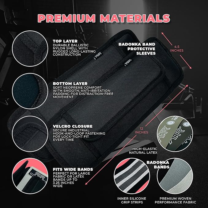 BADONKA Band Protective Sleeves for Booty Bands - Includes 3 Optional Fabric or Latex Resistance Loops - 3 Resistance Levels - Glute & Leg Workout Bands for Women & Men