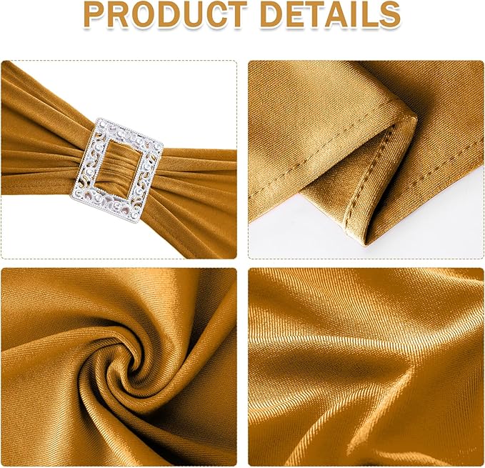Joccun 120 PCS Spandex Chair Sashes Bows Stretch Chair Cover Band with Buckle Slider Universal Elastic Chair Ties for Wedding Banquet Party Event Decoration (Gold)