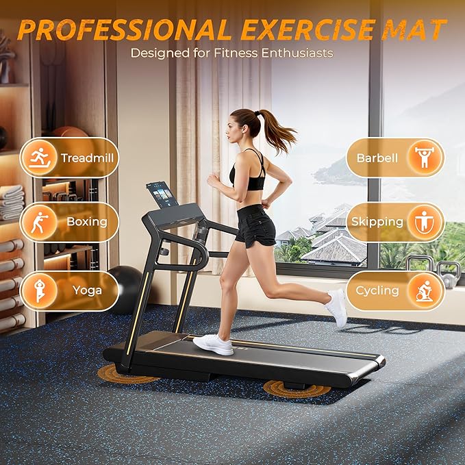 PRAISUN 0.6" Thicker Rubber Top Gym Flooring for Home Gym, 12 Pcs 48 Sq Ft Workout Mats, Exercise Mat, Interlocking Rubber Floor Mats with High Density EVA Foam for Garage, 24 x 24in, Black/Blue