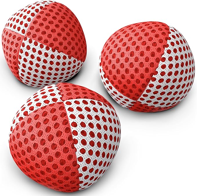speevers Juggling Balls for Beginners and Professionals Set of 3, 14 Colors Available, 2 Layers of Net and Carry Case, Xballs Juggling Balls (Red - White, 3.2 oz)