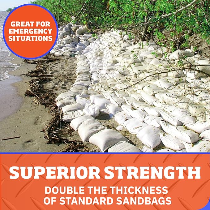 DURASACK Pro Max Heavy Duty Sand Bags for Flooding with 4,000 Hours UV Protection Sandbags for Weight, 100 lbs Capacity, 14x26 in, White, 10 Count