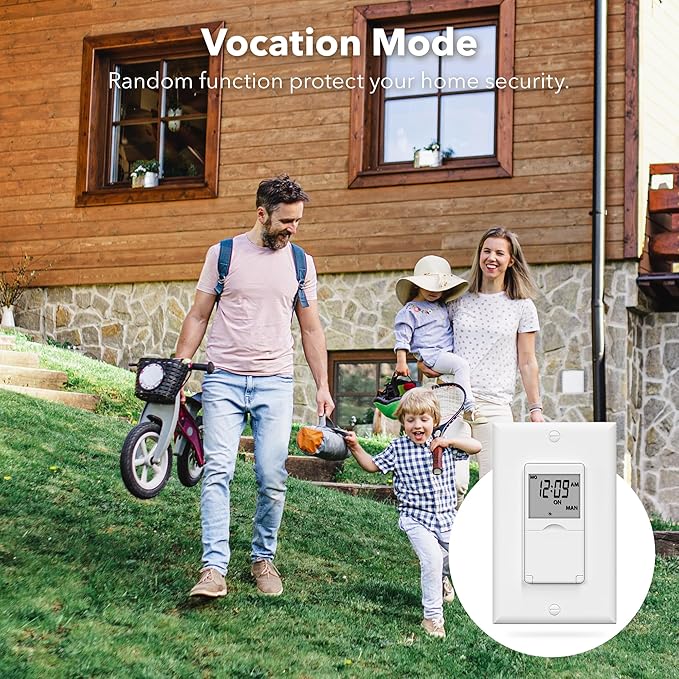 BN-LINK 7 Day Programmable in-Wall Timer Switch for Lights, Digital Light Switch Timer Indoor, Single Pole and 3 Way (Compatible with SPDT) Both Use, Neutral Wire Required, No Backlight, ETL Listed